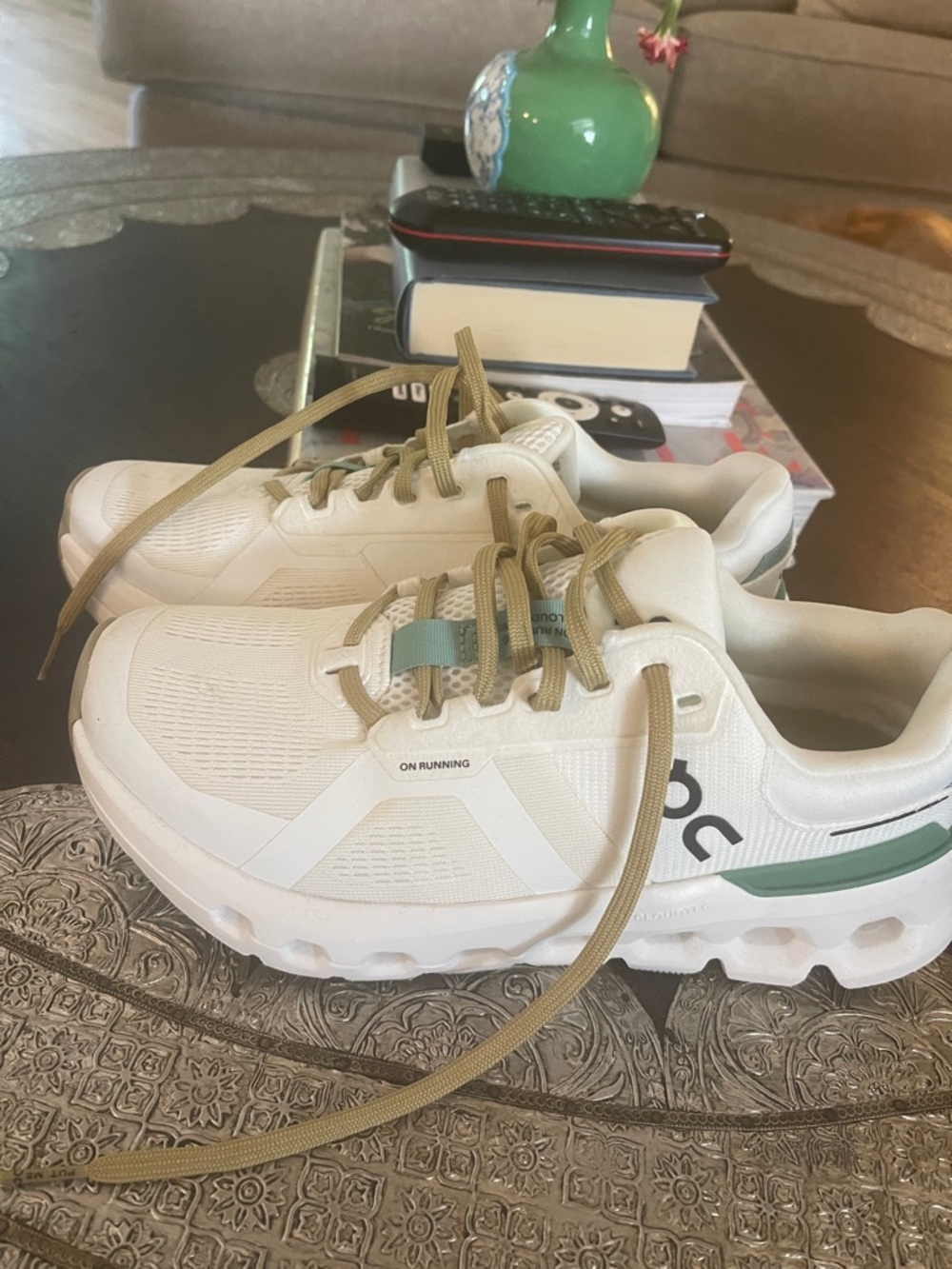 On Running White Sneakers with Sage Green Trim size 8